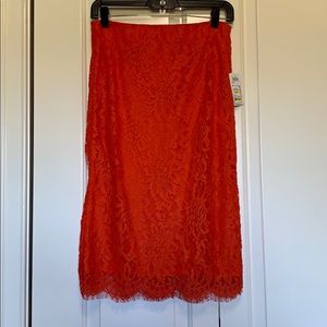 Orange lace pencil skirt